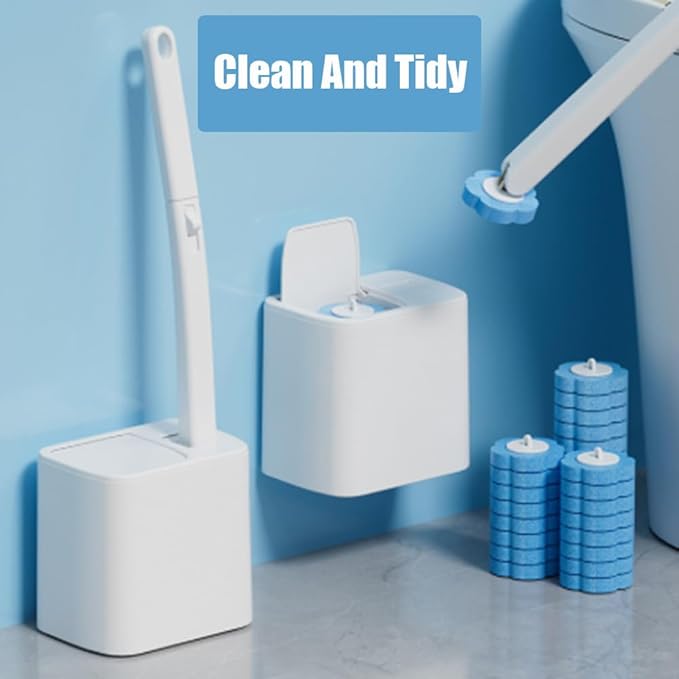 2026 New Disposable Toilet Brush, Disposable Toilet Cleaning System, Ocean/Lemon/Lavender 3 Aromatherapy, Includes Disposable Cleaning Stick, Storage Box and Scented Refill Tabs (Grey-Mix*18)