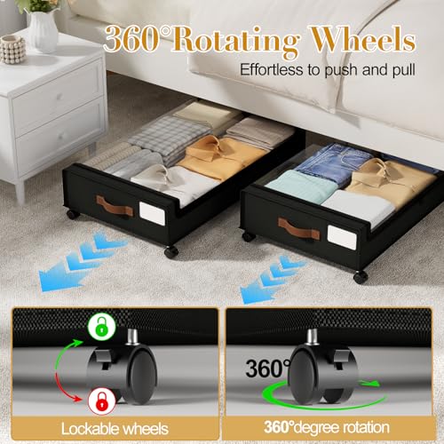 Yecaye 60L Under Bed Storage with Wheels, 2 Pack, Black - Image 5