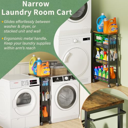 OKZEST 4-Tier Slim Rolling Storage Cart for Kitchen, Laundry Room - Image 3