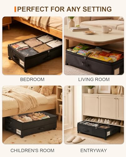 Under Bed Storage w/Wheels,70L Under Bed Containers,2 Pack-Black - Image 8