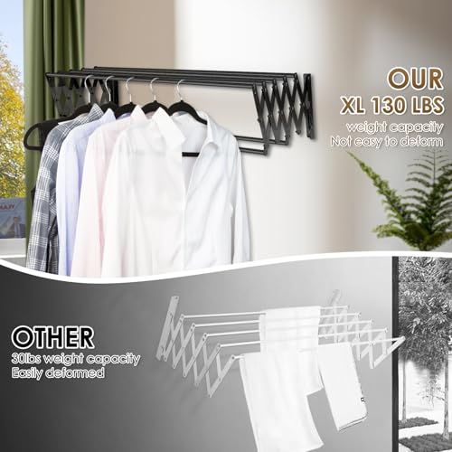 XL-31.5" Wall Clothes Drying Rack, Retractable Mounted Rack Black - Image 6