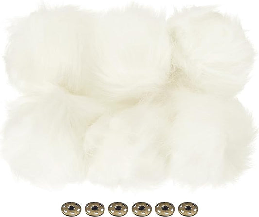 Patikil Faux Fur Pom Poms for Hats - 6 Pcs Fluffy Soft Fur Balls with Snap Button for Keychain, Knitting Hats, DIY Scarves, Gloves, Bag, Christmas, White