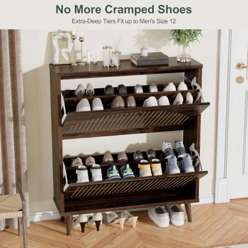 Wooden Shoe Cabinet for Entryway, 2 Flip Drawers Enclosed - Image 7