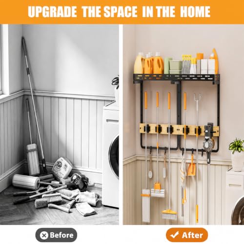 Broom Holder Wall Mount with Shelf, Mop Rack and Cleaning - Image 7