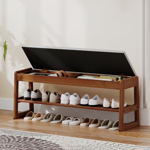Solid Wood Shoe Rack Bench Entryway 2‑Tier with Hidden - Image 2