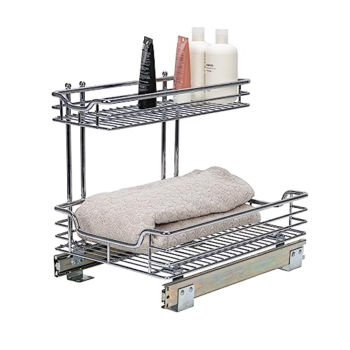 Household Essentials Glidez 2‑Tier Multipurpose Chrome‑Plated Steel Pull‑Out/Slide‑Out Under Sink Organizer, Chrome Finish - Image 2