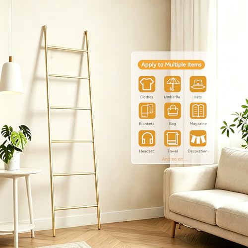 6-Tier Blanket Ladder 68 Inch Wall-Leaning Towel Rack | Garage Storage - Image 7