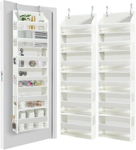 HOMELUX THEORY UPGRADED 6 Tiers Over The Door Organizer Hanging - 100D EXTRA THICK & 50lbs HUGE CAPACITY, 12 Side Mesh Pockets Over The Door Shoe Organizer, Hanging Closet Organizer (Ivory, 2pc)