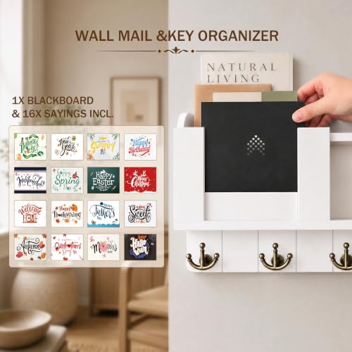 Key Holder Wall Mount with Mail Organizer for Entryway, White - Image 5