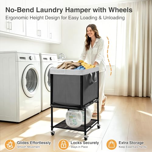 Rolling Laundry Hamper with Lockable Wheels, 29-Gallon - Image 6