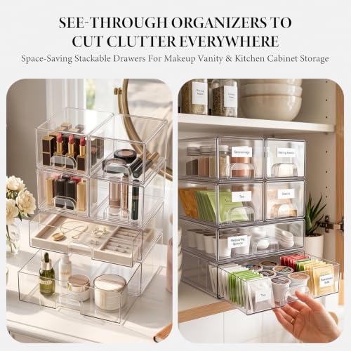 Clear Stackable Storage Drawers 2 Pack Bathroom Makeup Organizer - Image 8