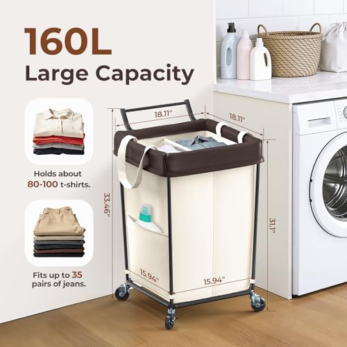 Rolling Laundry Hamper with Wheels and Handle, 160L - Image 3