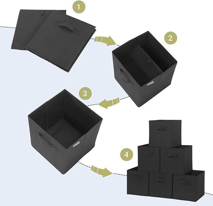 Storage Cubes, 11 Inch Cube Storage Bins, Set of 10, Fabric Foldable Storage Bins With Handles, Closet Storage Organizer Bins, Cubby Clothing Storage Baskets for Shelves, Black