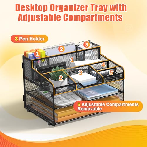 Docnest 3 Tier Mesh Desk Organizer with Letter Tray & Paper - Image 5