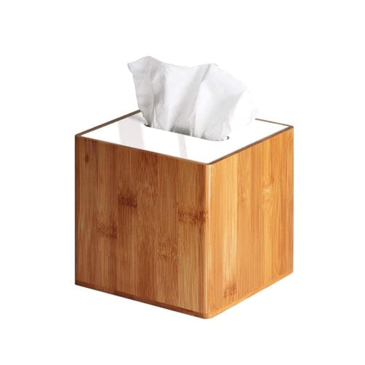 JackCubeDesign Bamboo Square Tissue Box White Acrylic Cover - Image 1