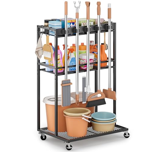 Broom Holder with Cleaning Supplies Organizer, Broom Closet - Image 2
