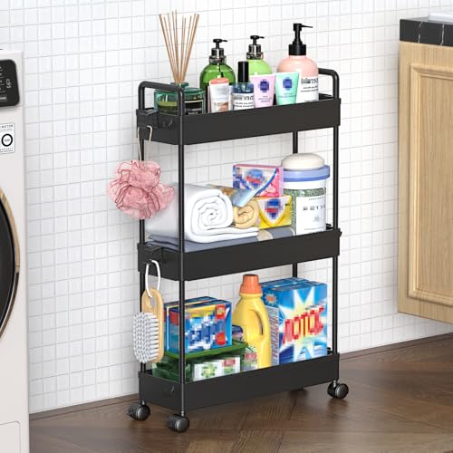 SOLEJAZZ Slim Rolling Storage Cart Skinny Bathroom Organizer, 3 - Image 2