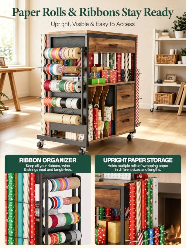 MAX Wrapping Paper Storage Cart, Up to 30 Rolls, Wood Grain - Image 7