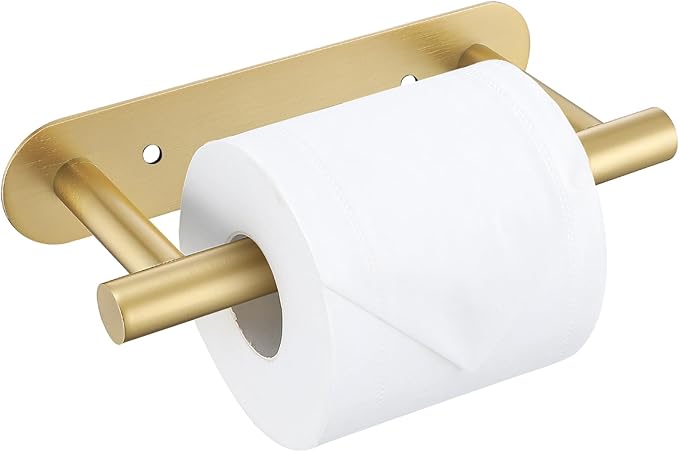 Brushed Gold Toilet Paper Holder, Upgraded SUS304 Stainless Steel Toilet Roll Holder, Modern Double Base Paper Towel Holder Wall Mount for Bathroom, Kitchen, Washroom