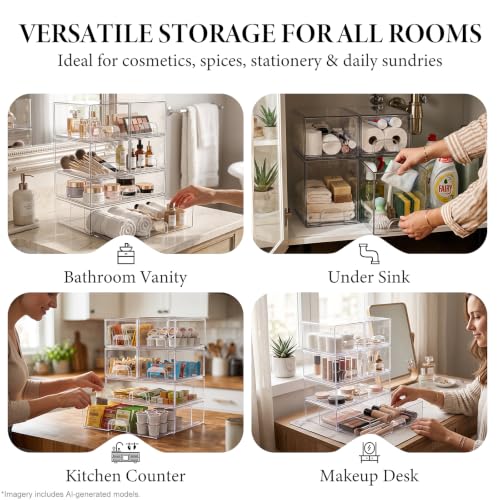 Clear Stackable Storage Drawers 2 Pack Bathroom Makeup Organizer - Image 6