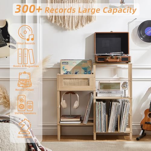 LELELINKY Record Player Stand, Natural Oak Wood Record - Image 5
