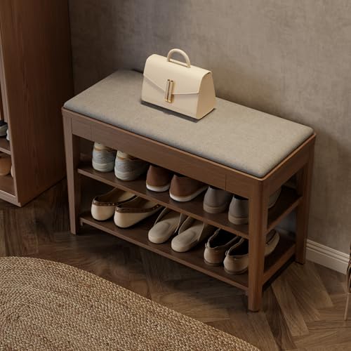 Solid Wood Shoe Bench with Storage, 2-Tier Shoe Storage - Image 2