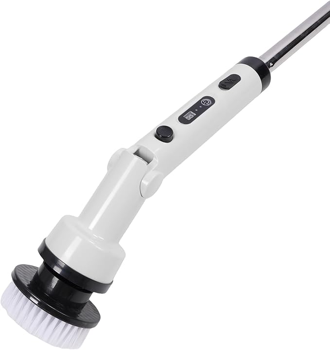 Brrnoo Electric Cleaning Brush, Cordless Scrubber with 3 Power Levels and Replaceable Brush Heads, for Bathroom Kitchen Car Deep Cleaning (White)