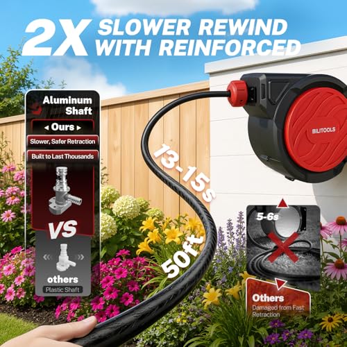 BILITOOLS Retractable Garden Water Hose Reel 5/8" x 50 ft - Image 3