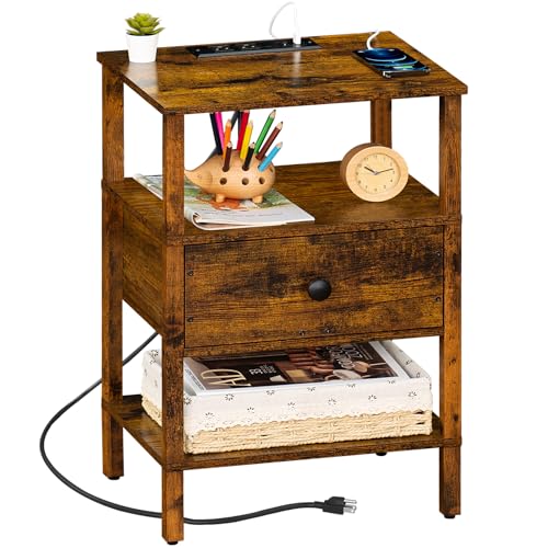 Lerliuo Nightstand with Charging Station and USB Ports, 3-Tier - Image 2