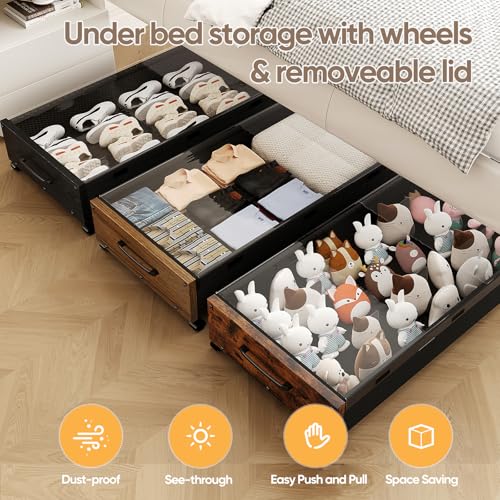 Wooden Under Bed Storage with Wheels, Rolling Under - Image 7