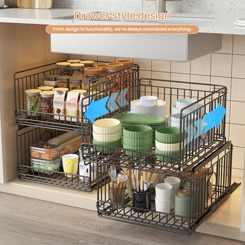 4 Pack Sliding Stackable Closet Organizer Storage Basket,Black - Image 3
