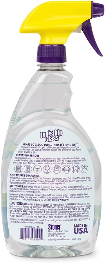Invisible Glass 92194-6PK Premium Glass and Window Cleaner for Auto and Home Cleans Glass, Windows, Mirrors, and More, Streak-Free, Ammonia-Free, Tint-Safe, 32 Fl Oz (Pack of 6)