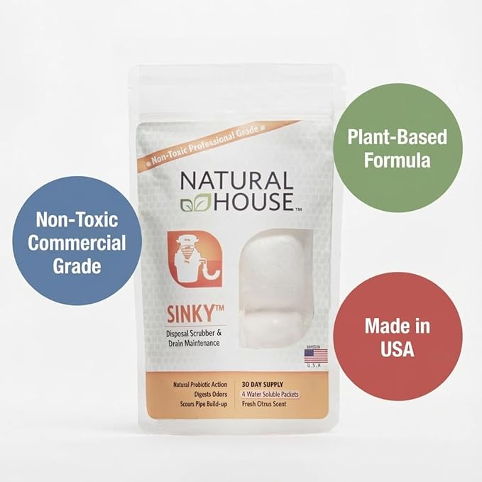 Natural House Sinky - Probiotic Garbage Disposal & Drain Cleaner Pods - Breaks Down Grease - Citrus Scent - Septic Safe - 60 Count