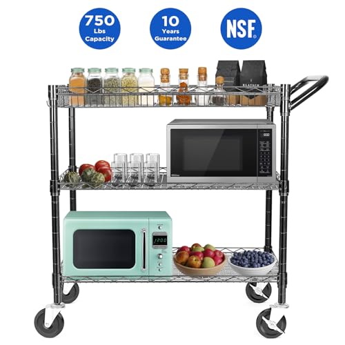 WDT Heavy Duty 3 Tier Utility Cart,Wire Rolling Cart with Wheels - Image 3