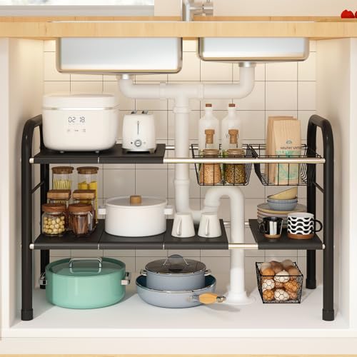 Expandable Under Sink Organizer, 2 Tier Under Sink Shelf - Image 2