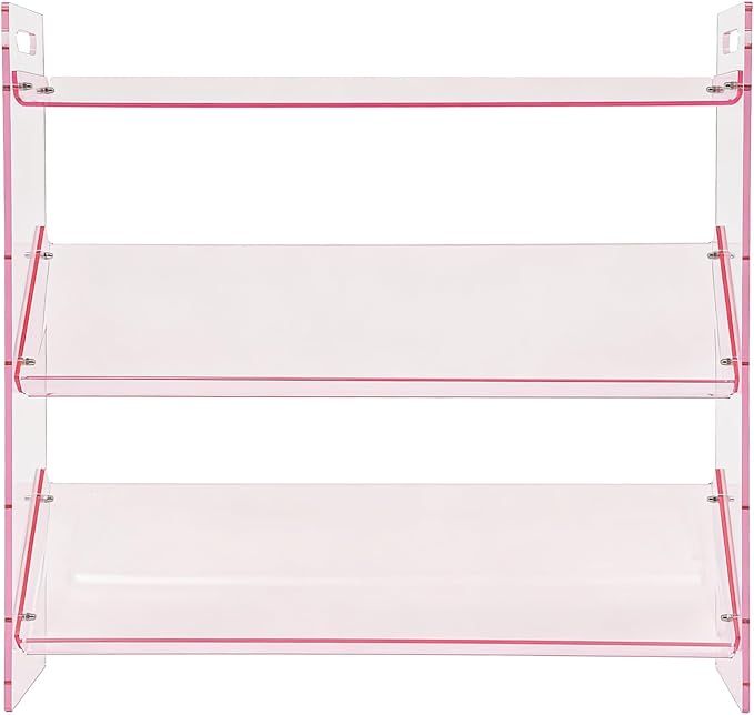 3-Tier Acrylic Shoe Rack, Shoe Organizer for Entryway Closet, Sturdy Display Shelf for Sneakers Boots, Space-Saving Storage Solution, 27.6" x 6.7" x 27.2" (Pink)