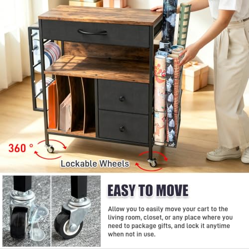Wrapping Paper Storage Cart, Rolling Gift Wrap Station - Image 7