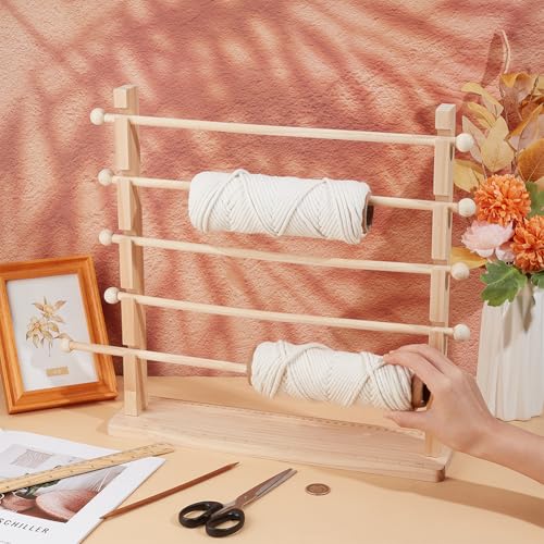 BENECREAT 5 Tier Ribbon Holder Organizer Rack, Wooden - Image 4