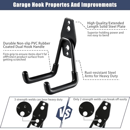 KOFANI Steel Garage Storage Hooks-16 Pack Black Heavy Duty Wall - Image 4