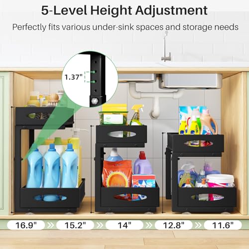 Under Sink Organizer, 2 Pack 2 Tier Pull out Cabinet Organizer - Image 5