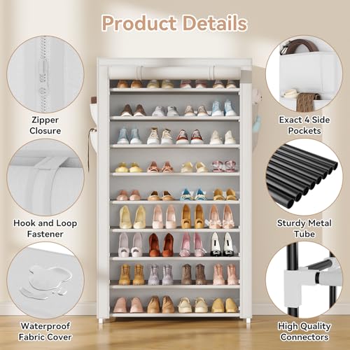 LANTEFUL Shoe Rack with Covers 10 Tier Tall Shoe Rack Organizer - Image 5