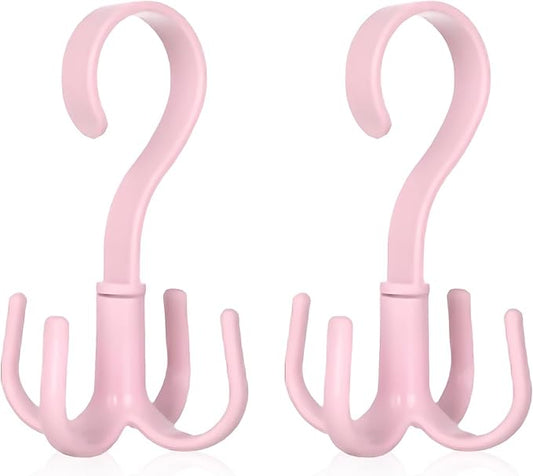 2PCS Rotating Handbag Hanger, 360 Degree Rotating Closet Organizers with 4 Claws, Scarf Tie Rack Hooks for Belts 4 Colors, Multifunctional Closet Handbag Hook Scarf Hanging Rack for Bedroom(Pink)