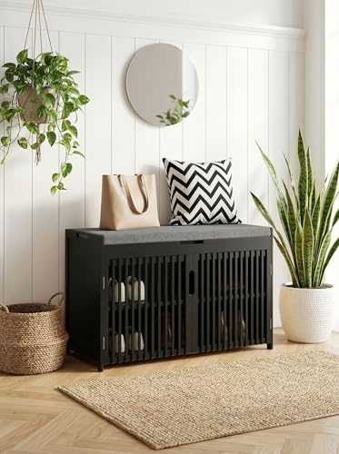 Shoe Storage Bench with Cushion, 2-Tier Bamboo Shoe Rack - Image 7