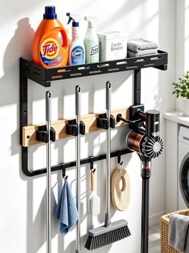 Broom Holder Wall Mount,16.6" Small Mop Tool Organizer - Image 2