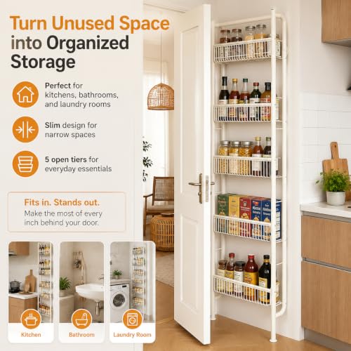 Behind the Door Bathroom Storage Shelf, 5-Tier Slim Organizer - Image 4