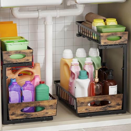 2 Pack Metal Under Sink Organizer with Sliding Drawer, Black - Image 2