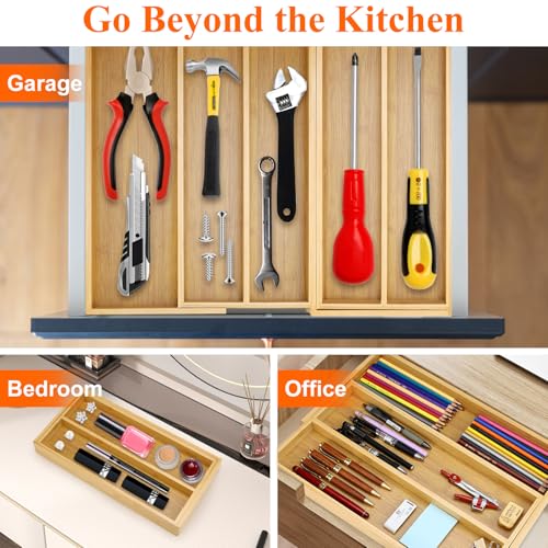 Large Bamboo Kitchen Utensil Drawer Organizer - Image 4