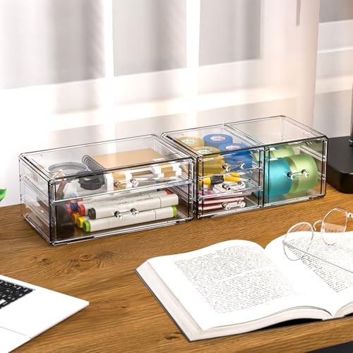 Cq acrylic 2 Pack Clear Desk Organizer With Drawers,Stackable 6 - Image 3