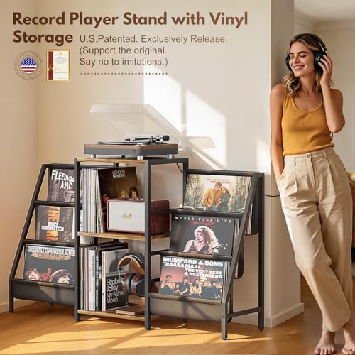Record Player Stand with Vinyl Storage, Record Player - Image 5