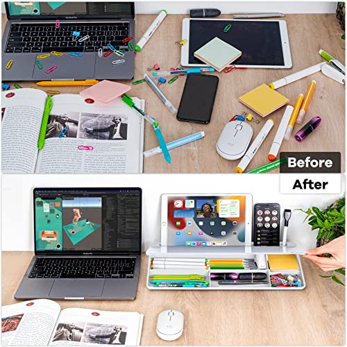 Varhomax Glass Desk Whiteboard with Storage, Desktop Organizer - Image 5